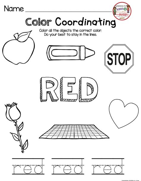 preschool color red worksheet