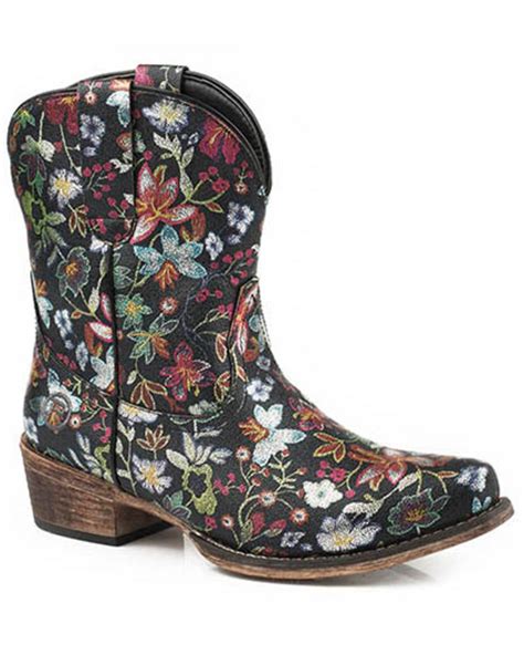 roper women s ingrid floral western booties snip toe boot barn