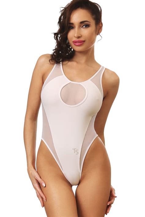 Sexy White One Piece Brazilian Swimsuit Hot High Cut Sheer Bodysuit