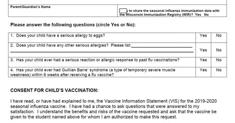 Printable Patient Consent Form For Influenza Vaccine Printable Forms