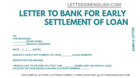 request letter  bank  early settlement  loan loan early