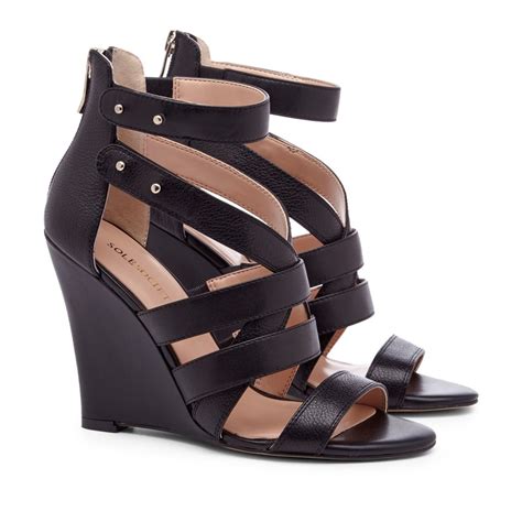 strappy wedge black sandals heels shoes open toe wedges