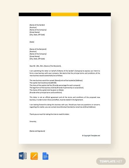 business letter  intent  word apple pages google docs