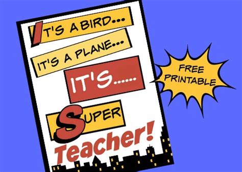 superhero teacher card  printable  rays  bliss