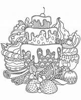 Coloring Cake Adults Birthday Printable Color Print Fruits sketch template