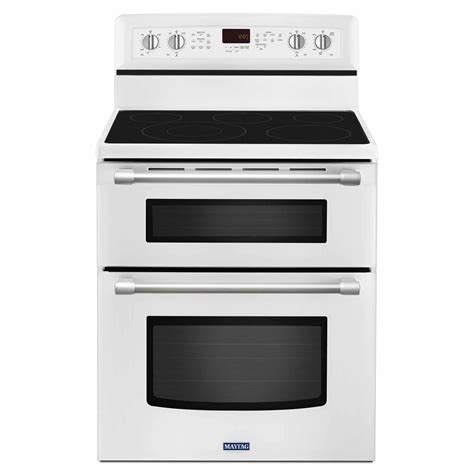 maytag metdh  cu ft electric double oven range white  stainless handle