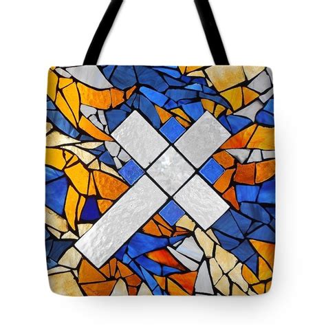 Mosaic Stained Glass Blue And Gold Cross Glass Art By
