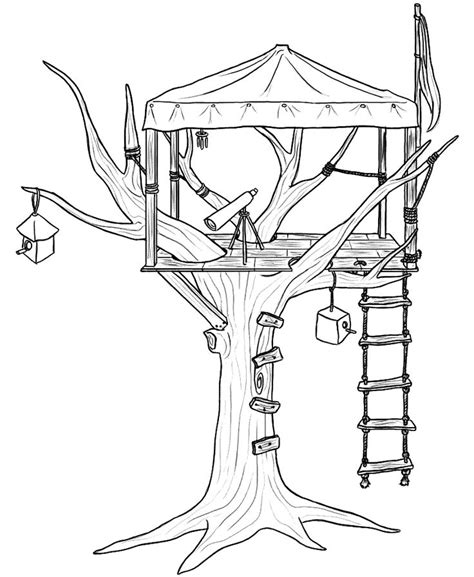 drawing   tree house  ladders attached   top