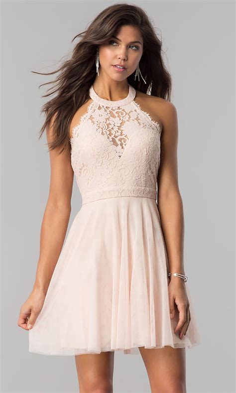 Lace Bodice Short Tulle Halter Party Dress Promgirl