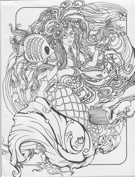 mermaid coloring page mermaid coloring pages  adults pinterest