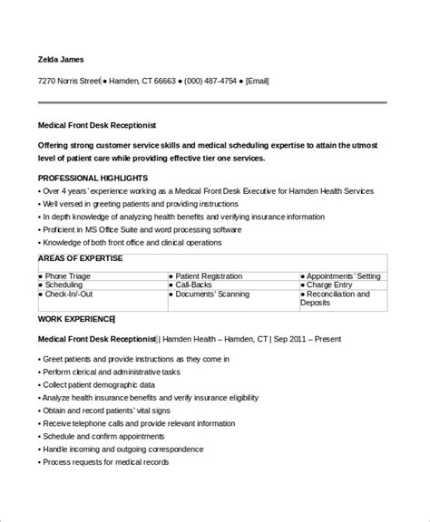 sample medical receptionist resume templates  ms word