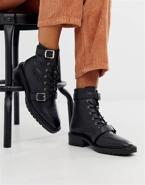 asos design astrid leather chunky military boots  black modesens