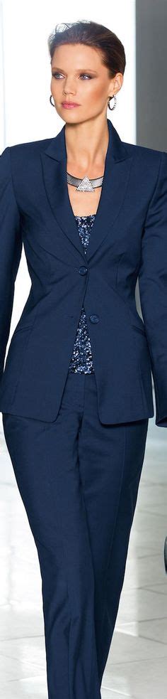 Jacket+Pants Women Business Suits Navy Blue Two Button