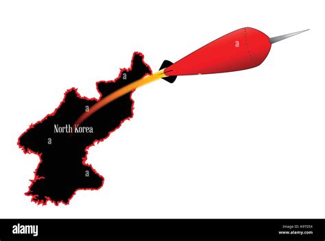 esquema silueta mapa de corea del norte con cohetes sobre un fondo