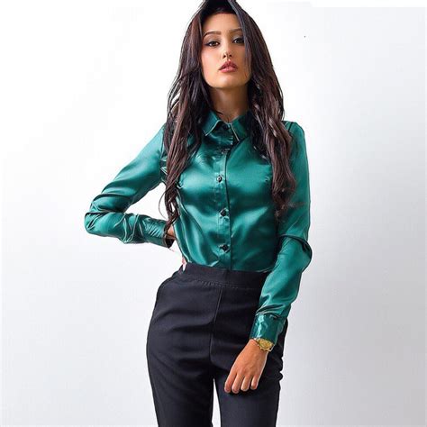 20107 oyddup women high quality silk satin blouse button lapel long sleeve shirts ladies office