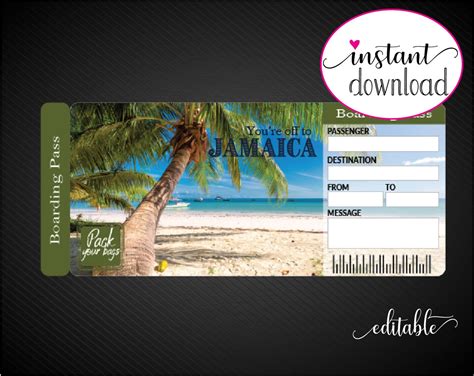 printable jamaica surprise trip t ticket boarding pass etsy