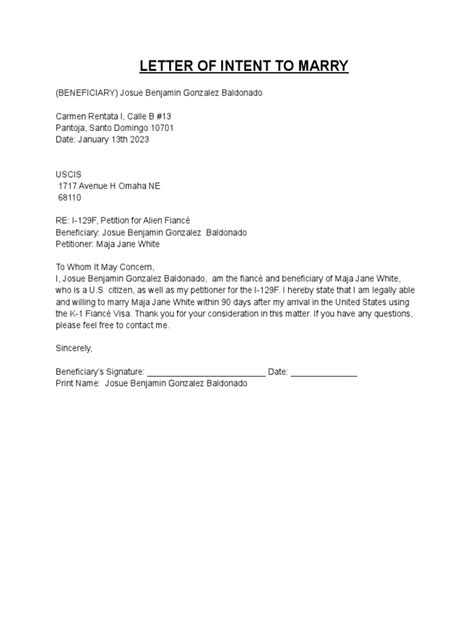 Letter Of Intent To Marry Pdf