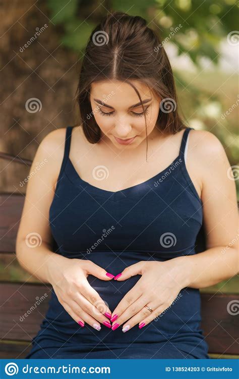 Closeup Portrait Of Beautiful Pregnant Woman Happy Lady