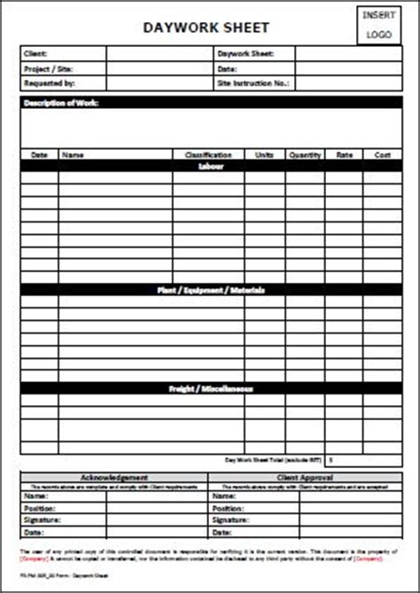 template daywork sheet allsafety management services