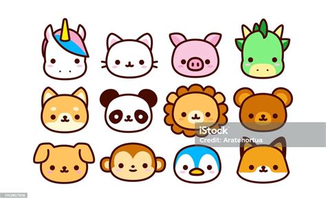 set  cute cartoon animals isolated stock illustration