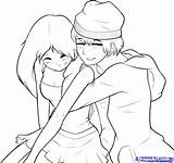 Boy Girl Draw Drawing Anime Body Coloring Kissing Pages Sketch Hugging Easy Outline Drawings Cute Step Pimp Boys Girls Holding sketch template