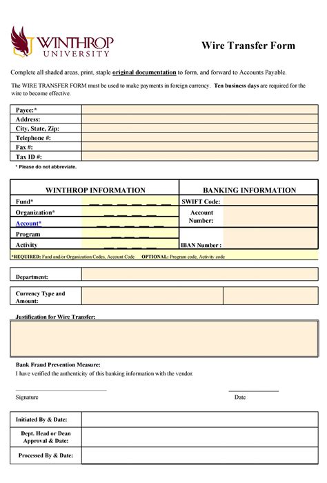 wire transfer form templates  word excel