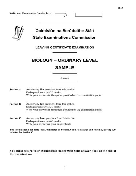 lc biology sample ordinary level paper