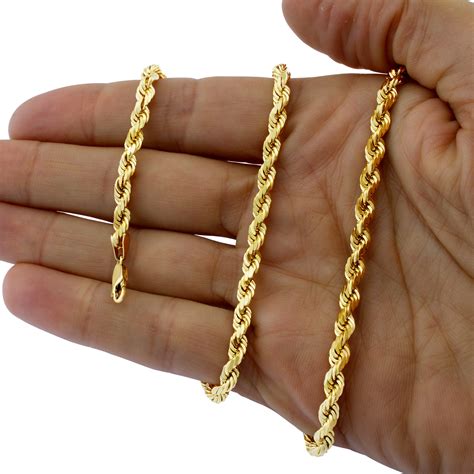 yellow gold solid mens mm diamond cut rope chain pendant necklace
