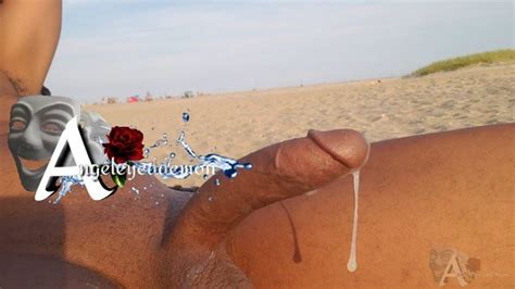 public cum covered cock at the nude beach dripping