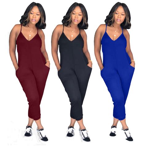 Sexy Straps Deep V Neck Solid Color Jumpsuit Plus Size 3xl Big Women