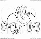 Builder Body Outlined Dumbbells Holding Strong Illustration Royalty Clipart Toonaday Vector Background sketch template
