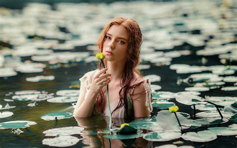 Download Wallpaper 1920x1200 Girl With Flowers Outdoor Lake 16 10