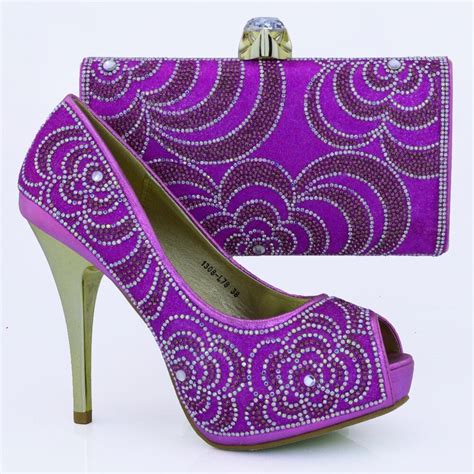 good looking ladies shoes and bags to match set purple high quality