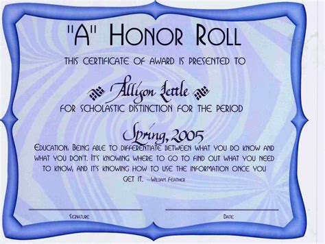 honor roll certificate printables printable templates