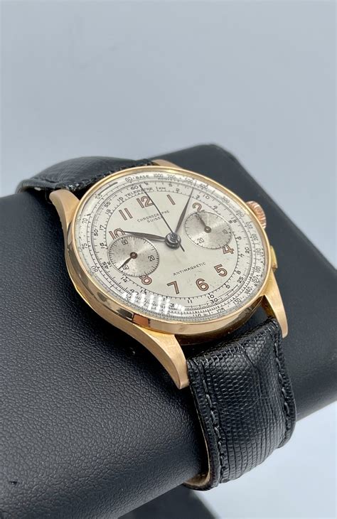 vintage chronographe suisse  rose gold chrono mm swiss mechanical   sutor house