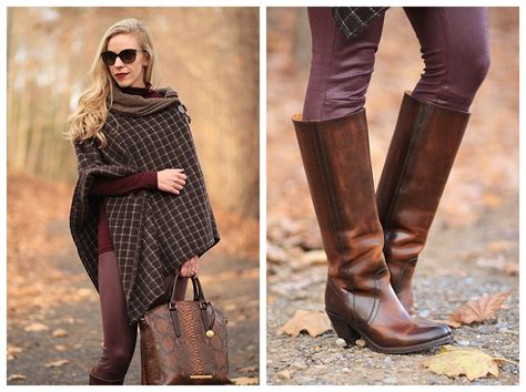 { Buckle Up Plaid Poncho Burgundy Leather And Riding Boots