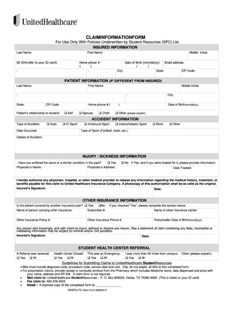 claim information form united healthcare printable