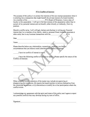 conflict  interest form template fill  printable fillable