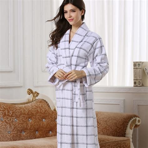 White Color Women Cotton Robe Long Warm Women Terry Robe In Robes From