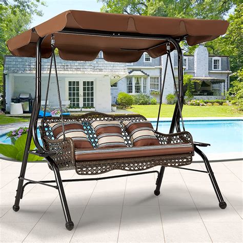 buy aecojoy  seat outdoor swing chair large converting patio swing  canopy porch swing