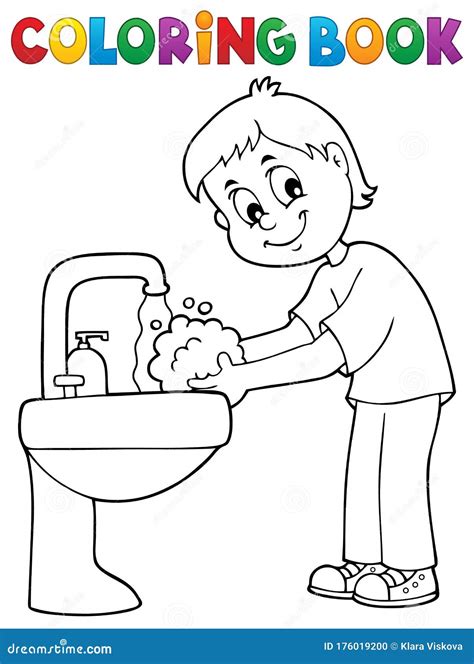 coloring book boy washing hands theme  stock vector illustration