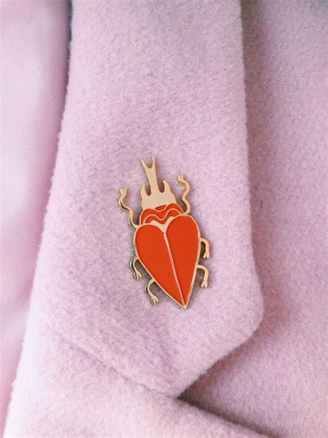 love bug lapel pin minimalist jewelry pink beetle love
