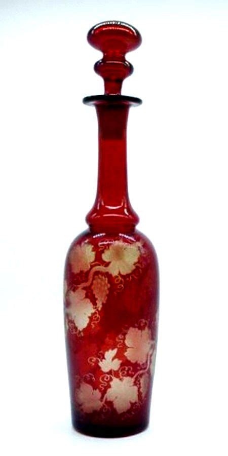 Antique Bohemian Etched Ruby Flash Glass Decanter 34 Cm High