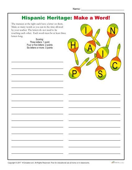 hispanic heritage month activity   word worksheet