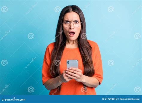 Photo Of Impressed Woman Open Mouth Angry Staring Unexpected Bad Fake