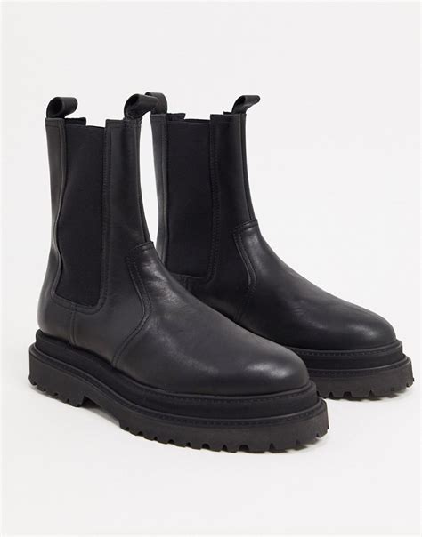 chelsi asos  deals  asos design aqum premium leather chunky chelsea boots  black