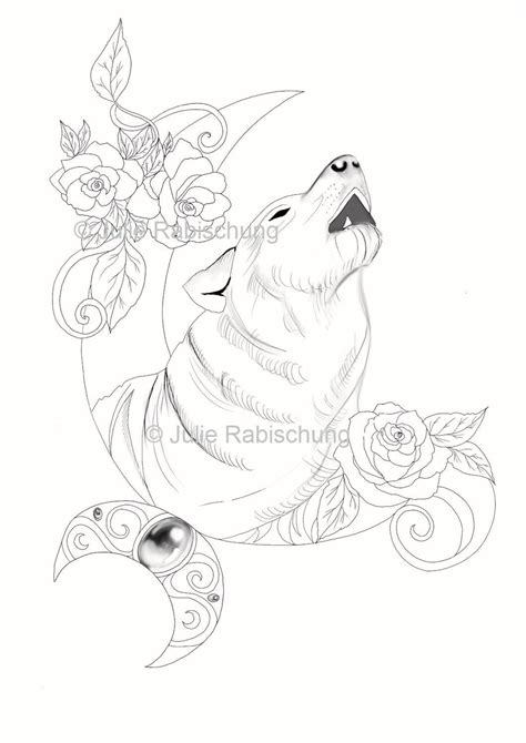 wolf  moon coloring pageprintable wolf coloring etsy