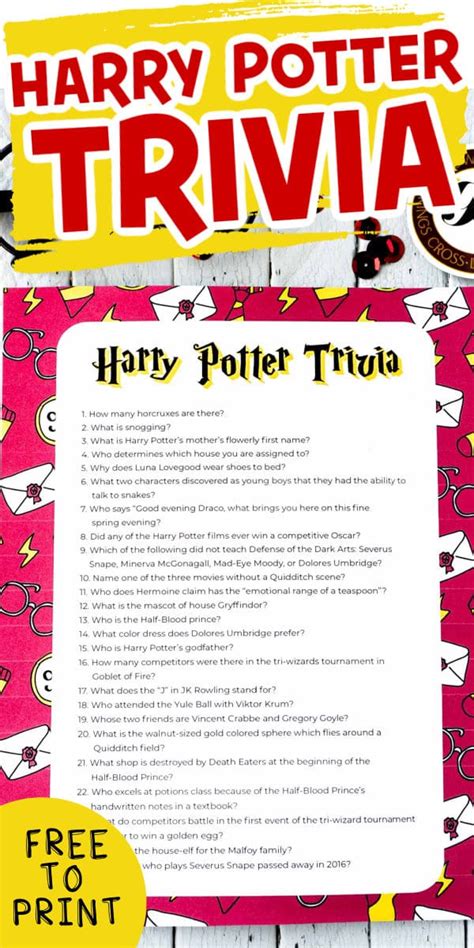 harry potter trivia questions  printable quiz play party plan