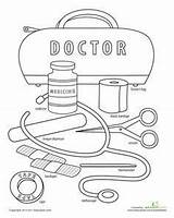 Doctor Pages Coloring Preschool Tools Worksheets Community Helpers Theme Kindergarten Doctors Sheets Kids Medical Color Child Instruments Printable Play Worksheet sketch template