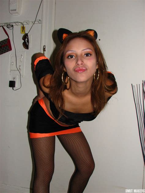 latina teen is ready for halloween in her cute kitty